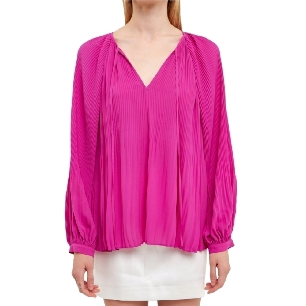 Endless Rose Women's Pink Pleated Chiffon Blouse, X-small NWT